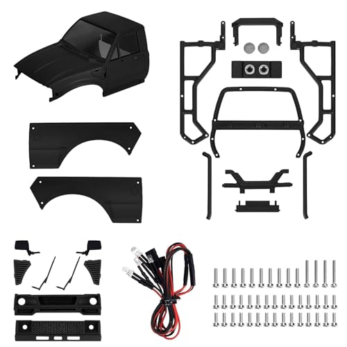 SCX24 Body, 1/24 Pickup Hard Body Shell with Bed Rack, RC Truck Body for Axial SCX24 C10 Bronco Wrangler Base Camp 4Runner, Scale RC Crawler Accessories (Black) - color: Black
