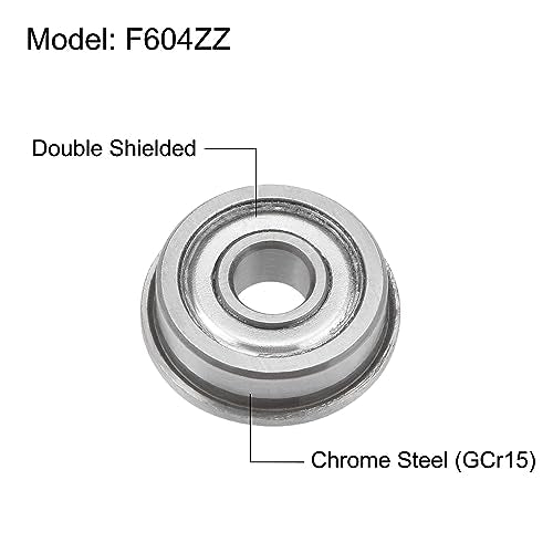 uxcell F604ZZ Flanged Ball Bearing 4x12x4mm Double Shielded Chrome Steel Flange Bearings, 4pcs - size: 4x12x4mm