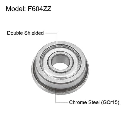 uxcell F604ZZ Flanged Ball Bearing 4x12x4mm Double Shielded Chrome Steel Flange Bearings, 4pcs - size: 4x12x4mm