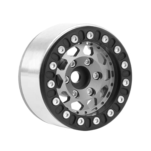 4PCS 1.55 Inch Aluminum Alloy Metal 10Holes Beadlock Wheel Rim Hubs Replacement Accessory for Tamiya AX90069 D90 TF2 CC01 CC02 1/10 RC Crawler Car Upgrade Parts(B-Black Gray) - color: B-Black Gray