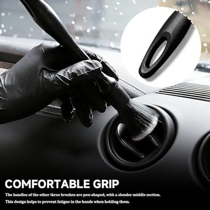 4 PCS Car Detailing Brush Set, Detailing Dusting Tool Kit, Detail Brushes Car Detailings for Interior Exterior, Ultra Soft Boars Hair Car Interior Detailing Brushes for Dashboard Air Vent Seat