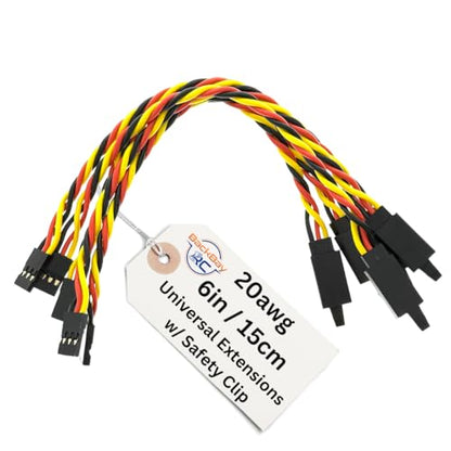 BackBayRC - 6in 20awg Male/Female w/Clip Universal Servo Extension - 5 Pack - style: 6in Male/Female Extension w/ Safety Clip