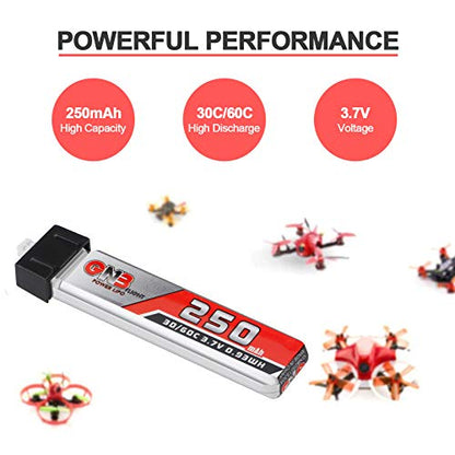 1S 3.7V 250mAh 30C LiPo Battery 4Pack Micro JST 1.25 for Tiny Whoop Drone | Crazepony 1S Blade Inductrix Battery Micro JST 1.25 Connector for Kingkong Tiny 6 Tiny Whoop FPV Racing Drone
