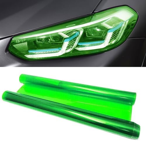 Tint Film for Taillight Headlight Fog Light, 12×48 Inches Vinyl Self-Adhesive Car Tail Light Tape, Brake Light Headlight Cover Protection Film Color Shiny Chameleon Sticker (Green) - color: Green