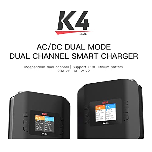 ISDT K4 Lipo Battery Balance Charger Discharger 1-8S AC 400W DC 600Wx2 Smart Charger for Life, Lilon, LiPo, LiHv/Pb/NiMH Battery Balance Charger