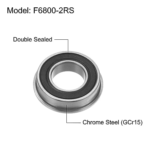 uxcell F6800-2RS Flanged Ball Bearing 10x19x5mm Double Sealed Chrome Steel Flange Bearings, 10pcs - size: F6800-2RS