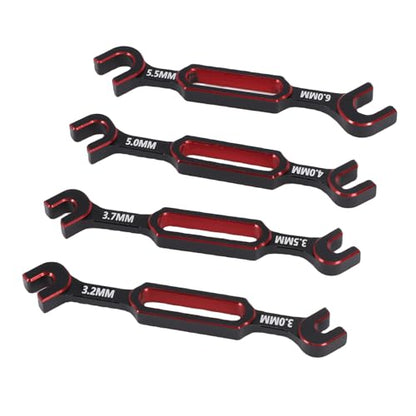 RC Wrench Set, Aluminum Alloy 4 Pcs Lightweight Tool Turnbuckle Nut Remover 3.0-6.0mm for RC Cars Boats Maintenance Hobbyists - color: Red