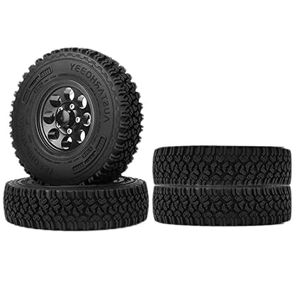 4PCS 1.55 Inch Alloy Beadlock Metal Wheel Rim Tyre Rubber Tires for 1/10 RC Crawler Car Jimny Axial AX90069 D90 TF2 Tamiya CC01 LC70(Black) - color: 90mm-black