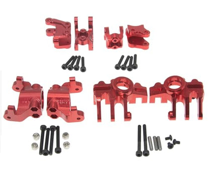 Upgrade Compatible with Axial 1/10 RBX10 Ryft 4WD Rc Crawler Car Steering Cup & Rock Bouncer Axle Mount & Steering Knuckles Aluminum Alloy Metal Accessory Parts(Red)