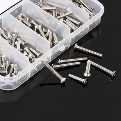 M3 x 8mm 12mm 16mm 20mm 25mm Flat Head Hex Socket Cap Screws Countersunk Bolts, Stainless Steel 304, Metric Allen Hex Drive, Bright Finish, Fully Threaded, Assortment Kit 125PCS - size: M3 x 8/12/16/20/25 mm