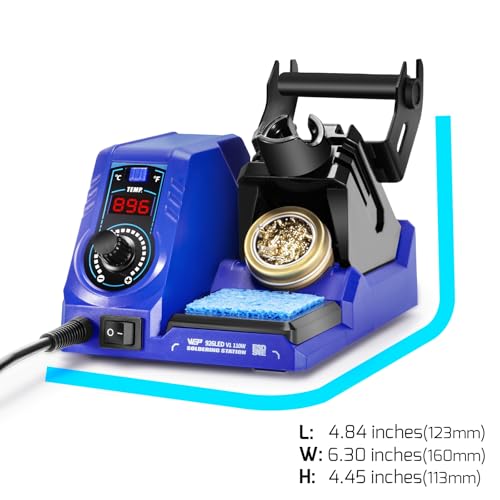 WEP 926LED V1 110W Soldering Iron Station Kit with Solder Wire, 5 Soldering Tips, Tip Cleaner, Tweezers, Desoldering Pump with Precision Temperature Control, Sleep Mode, ℉/℃