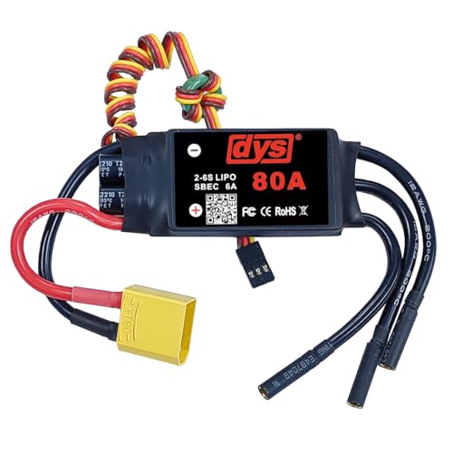 DYS 80A 2-6S Brushless ESC with 5V/6A SBEC with XT90 & 4.0mm Plug for RC Fixed-Wing Aircraft Helicopter - color: Dys 80a Esc