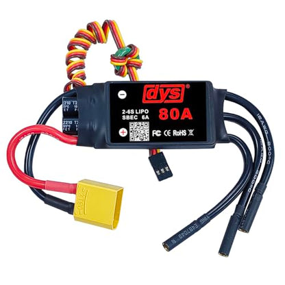 DYS 80A 2-6S Brushless ESC with 5V/6A SBEC with XT90 & 4.0mm Plug for RC Fixed-Wing Aircraft Helicopter - color: Dys 80a Esc