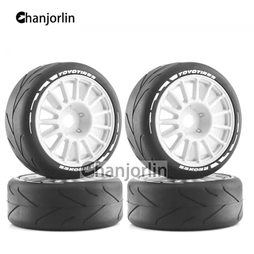 1/8 RC On Road Car Tires And Wheels Rims 17mm Hex 103mm Rubber Rally Tyres For 1:8 Scale RC On-Road Racing Car HPI WR8 HSP Hobao ARRMA Redcat Losi Kyosho VRX RC Rally Drift Car 4PCS (White A) - color: White a