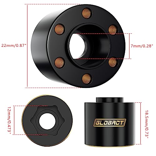 GLOBACT Brass Wheel Weights Extended Hex Hub 18mm for 1/10 TRX4 TRX6 SCX10 | Fits 1.9" 2.2" RC Wheel, 170g Counterweight - size: 18.5mm