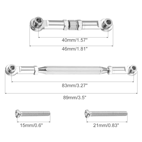 MECCANIXITY 2 Sets Adjustable Turnbuckles Camber Link Linkages Aluminum Alloy Upgrade Parts RC Car Steering Pull Rod Servo Linkages Tie Rod for MN 1:12 D90 RC Car Crawler,Silver - color: Silver