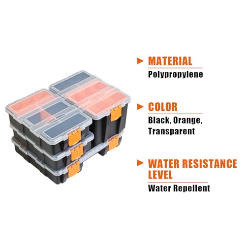 Torin AG421B Hardware & Parts Organizers: 4 Piece Versatile And Durable Storage Toolbox for Bolts, Screws, Nails, Nuts and Small Hardware, Black/Orange - size: 12IN
