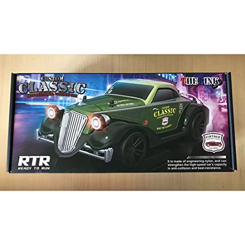 1/16 Scale 4WD Retro RC Drift Car with 35km/h Speed, 390 Motor, IPX4 Waterproof, LED Headlights, 2.4GHz Full Proportional Control Great Gift for Adults-Army Green - color: Army Green