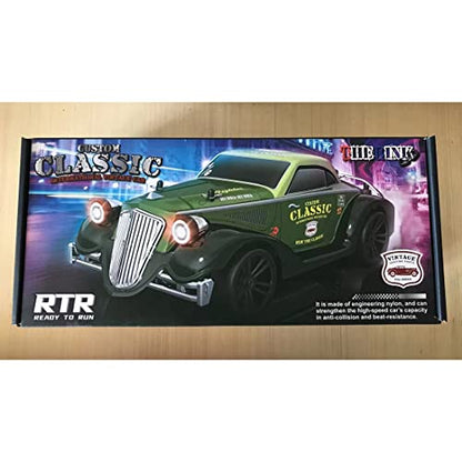1/16 Scale 4WD Retro RC Drift Car with 35km/h Speed, 390 Motor, IPX4 Waterproof, LED Headlights, 2.4GHz Full Proportional Control Great Gift for Adults-Army Green - color: Army Green