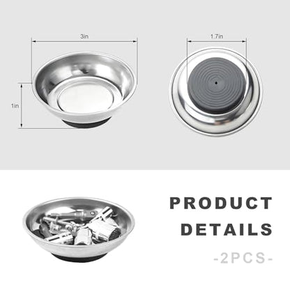2 PCS Magnetic Tray Holders, Stainless Steel 3 Inch Round Trays Metal Parts Holder with Strong Magnet, Heavy Duty Thickened Trays for Screws Bolts Nuts Washers Pins - color: Round