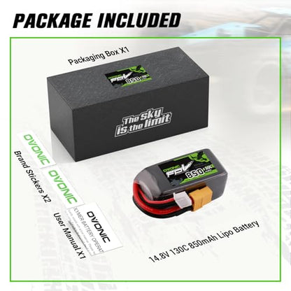 OVONIC 14.8V 130C 850mAh 4S Lipo Battery with XT60 Plug