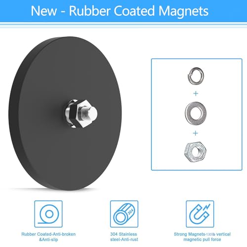 4Pack Mounting Magnets, 130LBS Rubber Coated Neodymium Magnets with M8 Threaded Studs, Non-Slip Strong Mounting Magnet for Led Lighting Bar, Neodymium Magnet Base for Signal Lighting - size: M8/4-pack 130lbs