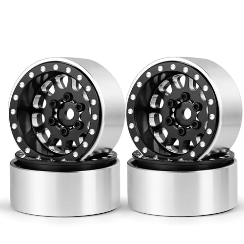 MORLORDY 4Pcs 1.0 Plus Beadlock Wheel Rims for 1/24 RC Crawlers Axial SCX24 Gladiator Deadbolt Bronco C10 JLU Upgrade Parts (Black) - color: Black