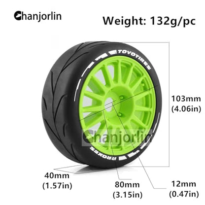 1/8 RC On Road Car Tires And Wheels Rims 17mm Hex 103mm Rubber Rally Tyres For 1:8 Scale RC On-Road Racing Car HPI WR8 HSP Hobao ARRMA Redcat Losi Kyosho VRX RC Rally Drift Car 4PCS (Green A) - color: Green a