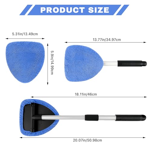 Windshield Cleaning Tool, Car Window Cleaner with Extendable Handle, 4 Microfiber Pads and Spray Bottle, Auto Interior Exterior Glass Wiper Cleaning Kit Universal for RV, SUV, Truck (Blue) - color: Blue