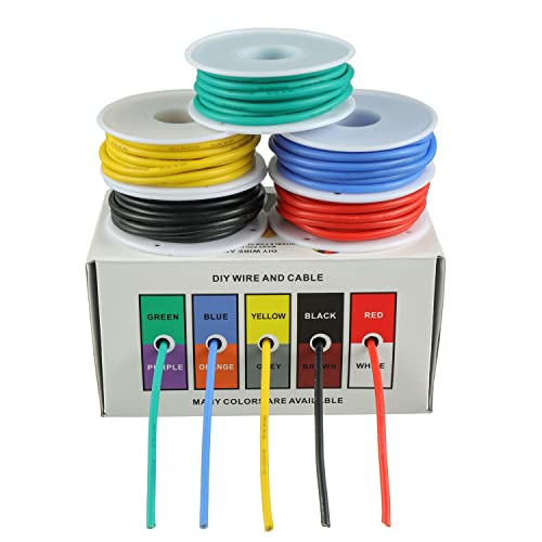 BOJACK 16 AWG Flexible Silicone Wire Electric Wire Hook up Wire Kit 300V Cables with Plus 20 φ4mm Heat Shrink Tubings and a Mini Wire Stripper(5 Colors 13.12Ft Each Color, 16AWG) - size: 16 AWG Silikondraht