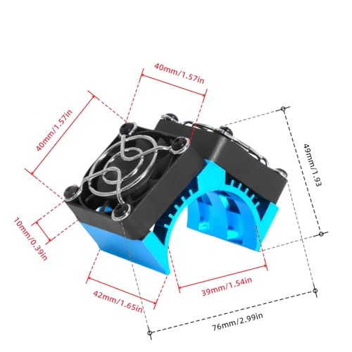 Dual 40mm RC Motor Cooling Fan 40-42mm Compatible with 1/7 1/8 Arrma Traxxas RC Car Fit 4068 4074 4082 4268 4274 Motors (Blue) - color: Blue