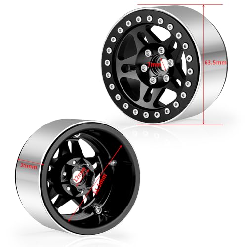 4PCS Aluminum 2.2 Beadlock Wheels for 1/10th RC Crawler Car Wraith RR10 SCX10 TRX4 (Black) - color: Black