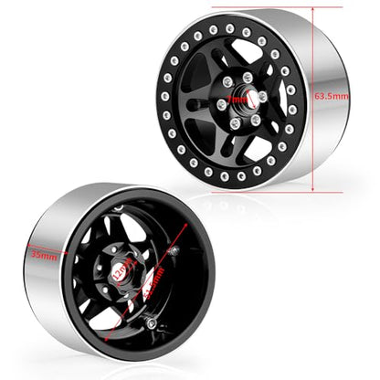 4PCS Aluminum 2.2 Beadlock Wheels for 1/10th RC Crawler Car Wraith RR10 SCX10 TRX4 (Black) - color: Black