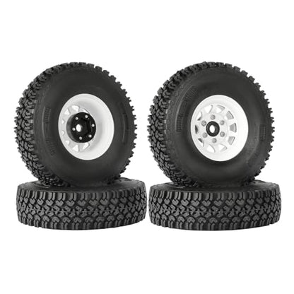 4PCS 1.55 Inch Beadlock Metal Wheel Rim and Rubber Tires Set for 1/10 RC Rock Crawler Car for Axial AX90069 D90 TF2 Tamiya CC01 LC70(90mm-10Holes White) - color: 90mm-10holes White