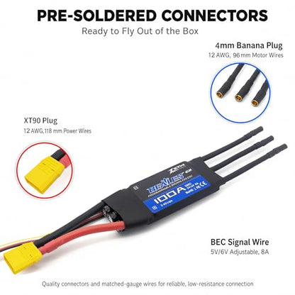ZTW Beatles G2 100A ESC 2-6S Built-in Switching BEC 5V/6V 8A Brushless Speed Control for RC Airplane Aircraft Fixed-Wing - size: 100A