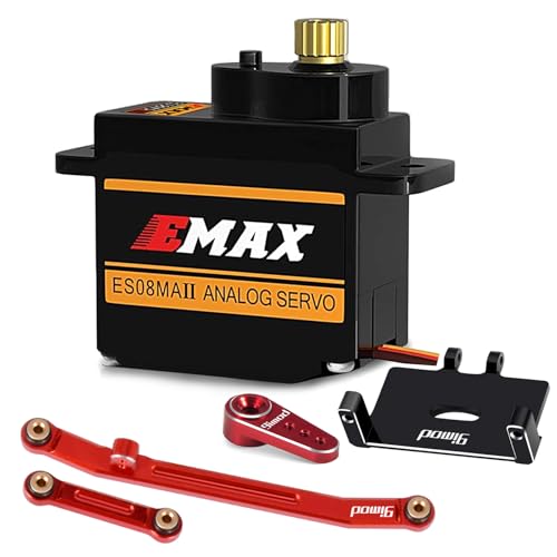 EMAX Steering Servo for SCX24 with Servo Mount and Horm Steering Link | SCX24 Servo Metal Gear ES08MAII Servo with Brass Mount for RC Car Boat SCX24 Upgrade Parts - color: Red