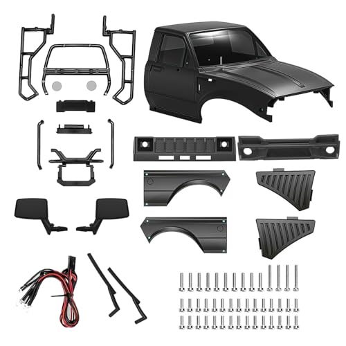RC Pickup Body Shell with Bed Rack and Light kit & 2PCS Hanging Ball Nuts for 1/24 RC Crawler Axial SCX24 C10 Bronco Wrangler Base Camp 4Runner (Black) - color: Black