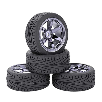 4PCS RC Car Rubber Tires and Plastic Wheels Rims Compatible with 1/10 Scale On Road Touring Racing Flat Drift Car for HSP HPI Tamiya (Gray) - color: Gray
