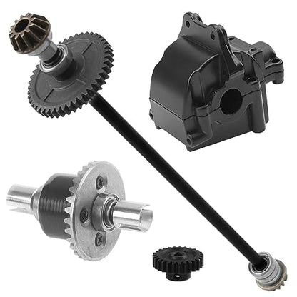 ShareGoo Metal Gearbox Housing Differential Cover & Differential Gear Set & Central Drive Shaft Compatible with WLtoys 144010 144001 144002 1/14 RC Car Upgrade Part (Black) - color: Black