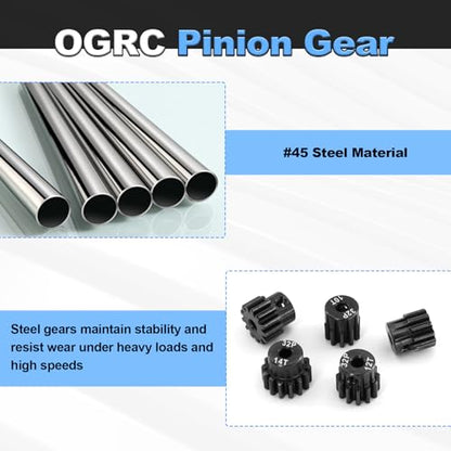 OGRC 3.175mm 32P Pinion Gears 10T 11T 12T 13T 14T for Traxxas 1/10 RC Car | Steel Hardened, 0.8M, Fits 550, 540, 3650 Series Motors, for Arrma HSP HPI AXIAL Tamiya Losi RC Car