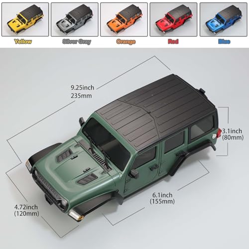 6.10inch/155mm Wheelbase Plastic Texture Hardtop Body Shell Kit Replacement Part for 1:18 RC Car Crawler Car for TRX4M Bronco Defender AX8560 Chassis Upgrade Accessories (Yellow) - color: Yellow