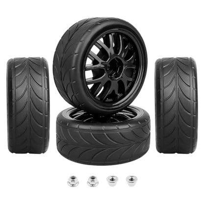 HobbyPark Glued 1/10 On-Road RC Touring Tires and Wheels Set for 1/18 Traxxas Latrax Teton 4 Tec 2.0 3.0 Tamiya TT02 TT01 Brushless (4-Pack) (Color G) - color: Color G