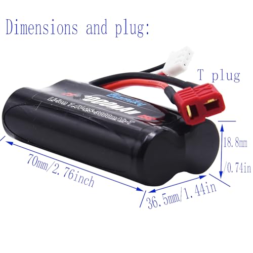 Blomiky 2 Pack 7.4V 1500mAh 11.1W Li-ion Rechargeable Battery with T Plug Suitable for Some RC Trucks / 14301 Battery