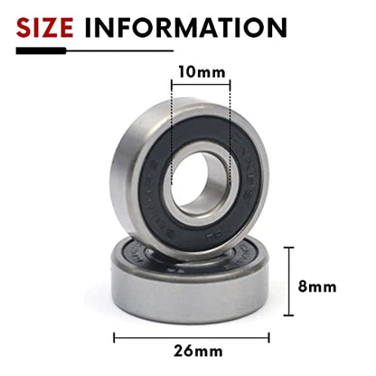 10 PCS 6000-2RS Double Rubber Sealed Deep Groove Ball Bearings 10x26x8mm, Deep Groove Ball Bearing ABCE-3 Pre-Lubricated, Chromium Bearing Steel (6000-2RS, 10) - size: 6000-2RS
