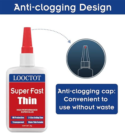 LOOCTOT 60g(2.12 oz) Thin Super Glue Dries Super Fast (2-5 Sec) Premium CA Glue for Woodworking, Woodturning, Hobby Models, CA Finish, Inlays. Waterproof Clear - style: CA-thin
