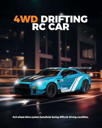 Drift RC Car, 1:20 Scale 2.4GHz 4WD 20KM/H Remote Control Cars | drifting tires & racing tires, 2 batteries, LED lights, proportional throttle control - color: Blue