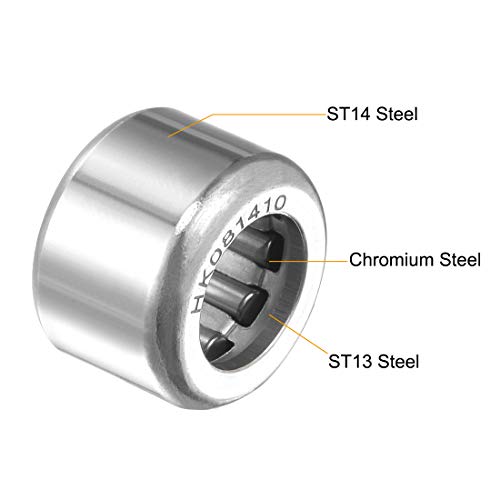 uxcell HK081410 Drawn Cup Needle Roller Bearings, Open End, 8mm Bore, 14mm OD, 10mm Width 3950N Static Load 3800N Dynamic Load 25000rpm Limiting Speed 10pcs - size: 8x14x10mm