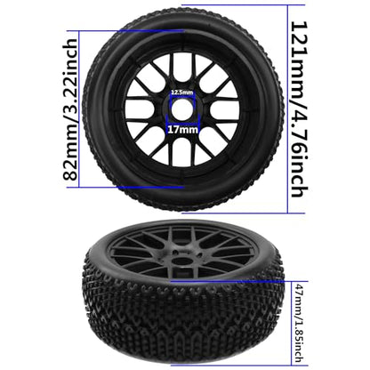 OD 4.52" 1/8 Off-Road RC Buggy Tires and Wheels Rims 17mm Hex Compatible with Arrma Typhon Talion Losi 8IGHT HPI HSP Redcat Racing Kyosho Hobao Traxxas RC 1/8 Scale Buggy