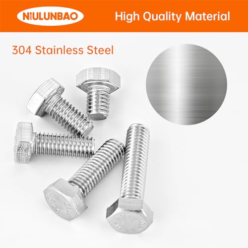M6 x 8mm 12mm 16mm 20mm 25mm Heavy Duty Hexagon Bolts Hex Head Screws, 304 Stainless Steel, Metric, Machine Fully Thread, Bright Finish, Assortment Kit 50PCS - size: M6 x 8/12/16/20/25mm (50PCS)