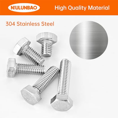 M6 x 8mm 12mm 16mm 20mm 25mm Heavy Duty Hexagon Bolts Hex Head Screws, 304 Stainless Steel, Metric, Machine Fully Thread, Bright Finish, Assortment Kit 50PCS - size: M6 x 8/12/16/20/25mm (50PCS)